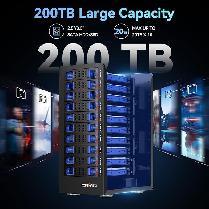 cenmate 10 Bay Hard Drive Enclosure with Cooling Fan for 2.5/3.5" SATA - image 2