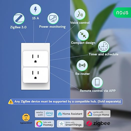 NOUS ZigBee Smart Plug 15A, Energy Monitoring, Compatible with Alexa - image 2