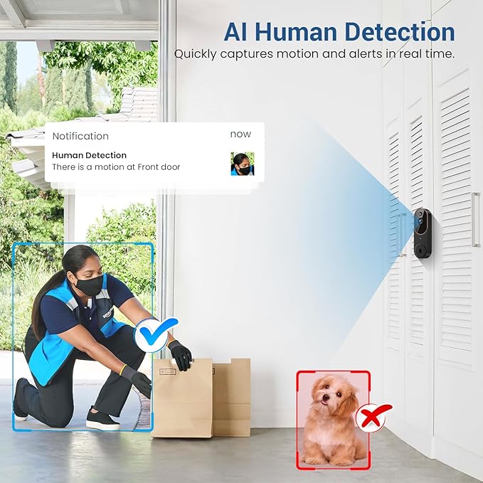 Guggre 1080P Wireless Video Doorbell Camera, AI Human Detection - image 3