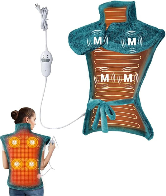 Weighted Electric Heating Pad for Neck, Shoulders and Back Pain Relief, Wearable Heating Pad with Massage, Gifts for Women Men Mom Dad,Fast Heating, 24"×33",2 Heat Levels + 4 Massage Modes,Peacock