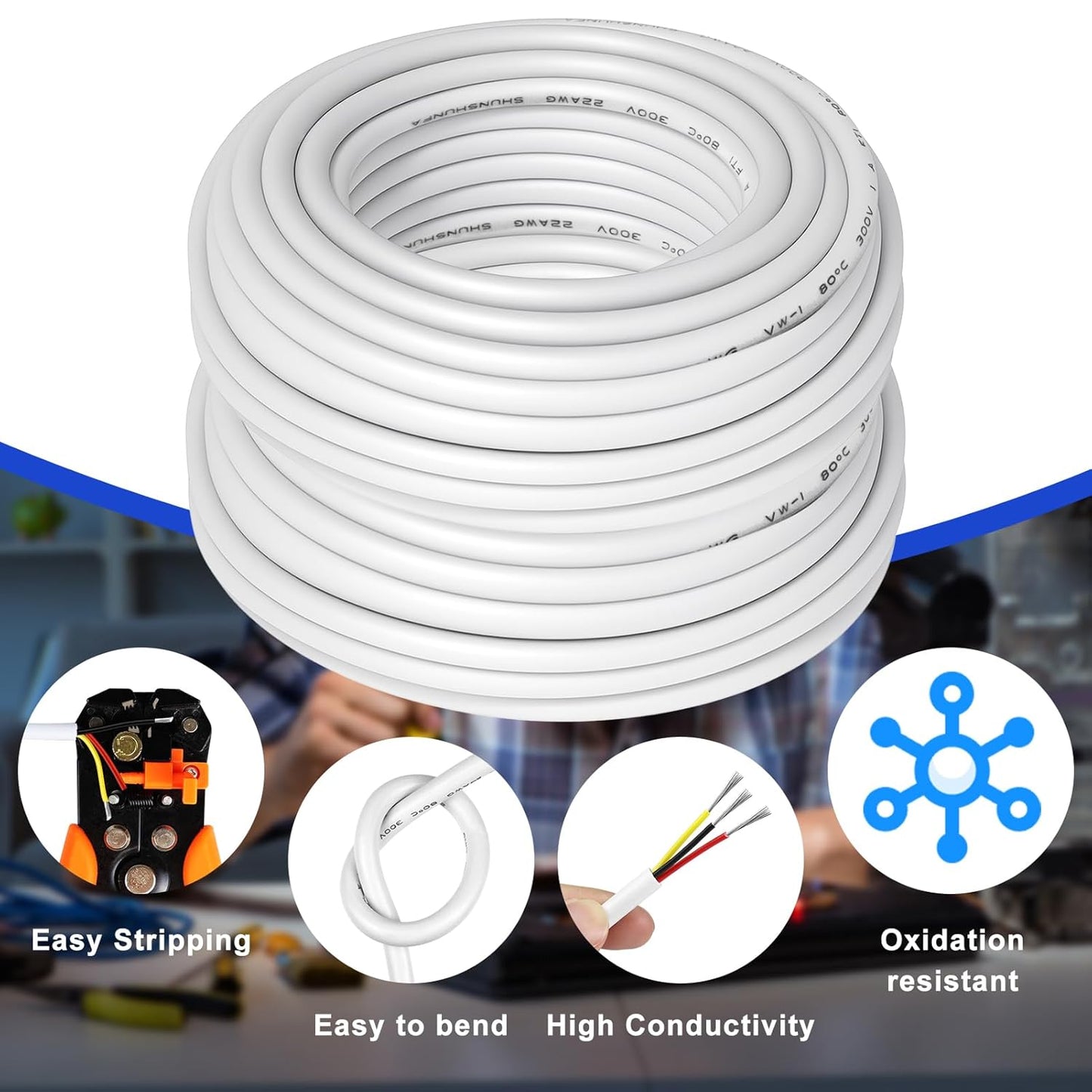 YOEPLAVSE 100FT 22 Gauge 3 Conductor Electrical Wire - Everyday Use - image 4