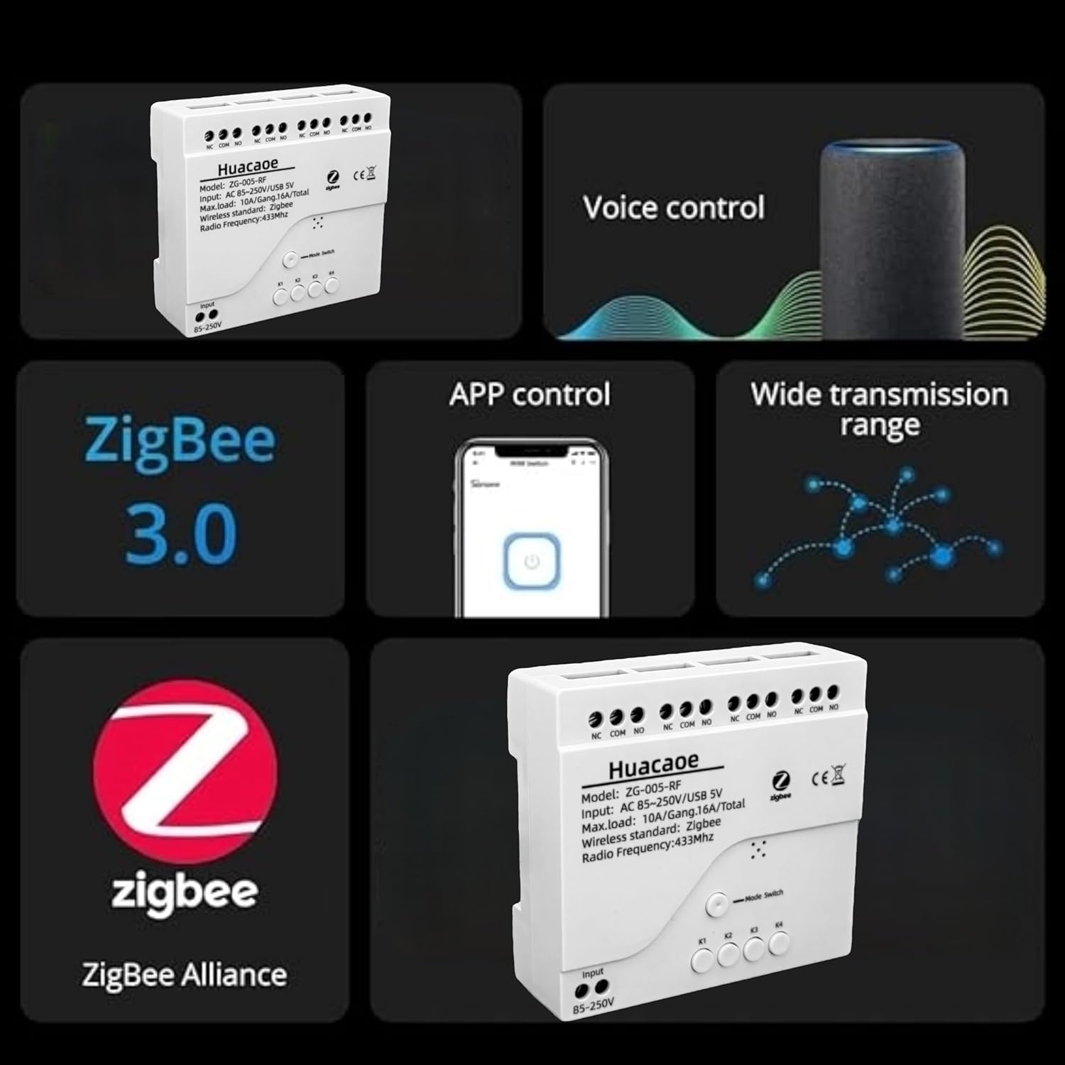 Huacaoe Zigbee 4CH AC 85-250V Relay Smart Switch Module,Wireless APP - image 4