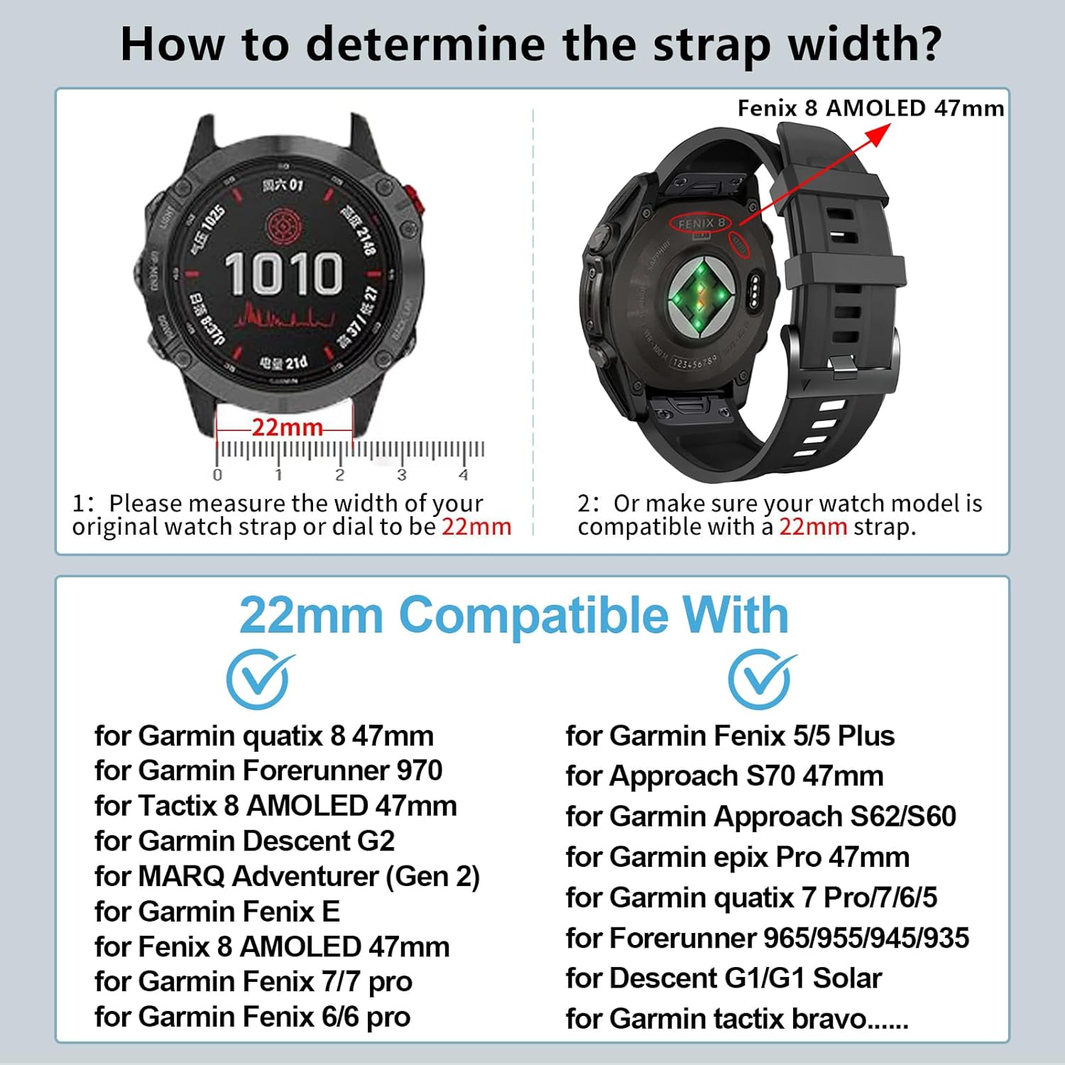 ZPJPPLX 22mm Quick-Fit Silicone Band Compatible with Garmin Fenix 8 - image 2
