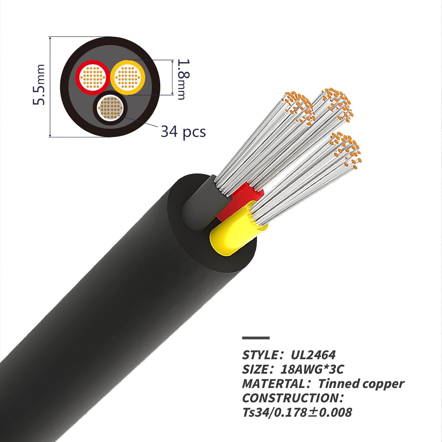 Usihom 1000FT 18 Gauge Electrical Wire 3 Conductor, UL Certification - image 2