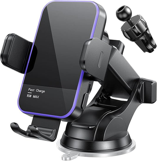 Wireless Car Charger,【7 Colored RGB Backlit】 Mosurr 15W Auto Clamping - image 1