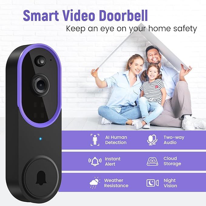 BITEPASS 1080p Video Doorbell Camera Wireless with Chime, AI Human - image 2
