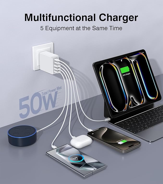 Qwinjwin [2-Pack] 50W USB C Wall Charger Block,5-Port Type C Fast - image 2