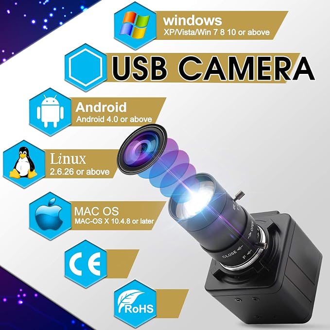 Hotpet 1080P Webcam 5-50mm Varifocal Lens USB Camera HD 2MP 0.01Lux - image 3