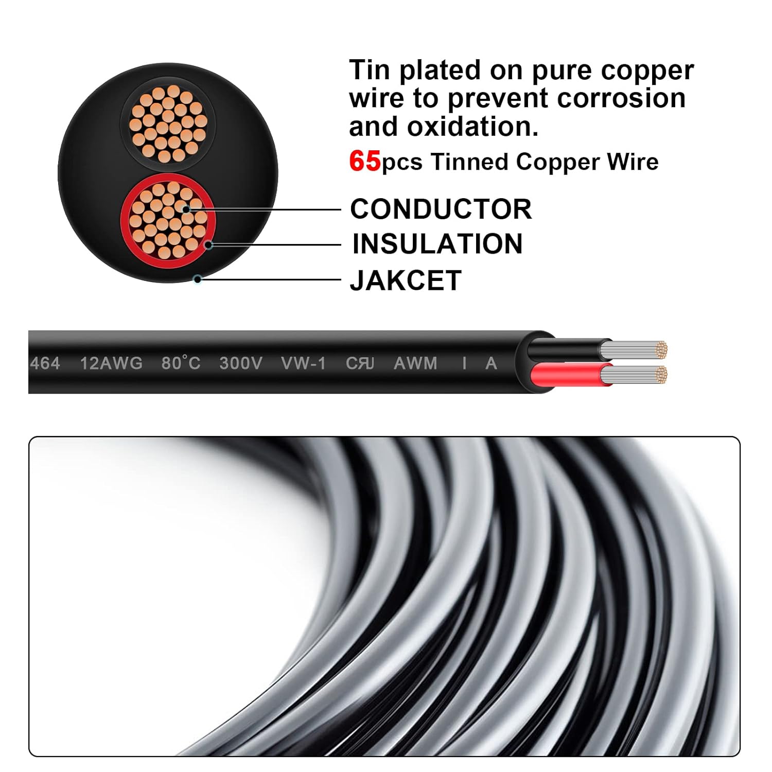 Geosiry 12 Gauge Wire, 30FT Flexible Stranded Tinned Coppe Cable - image 4