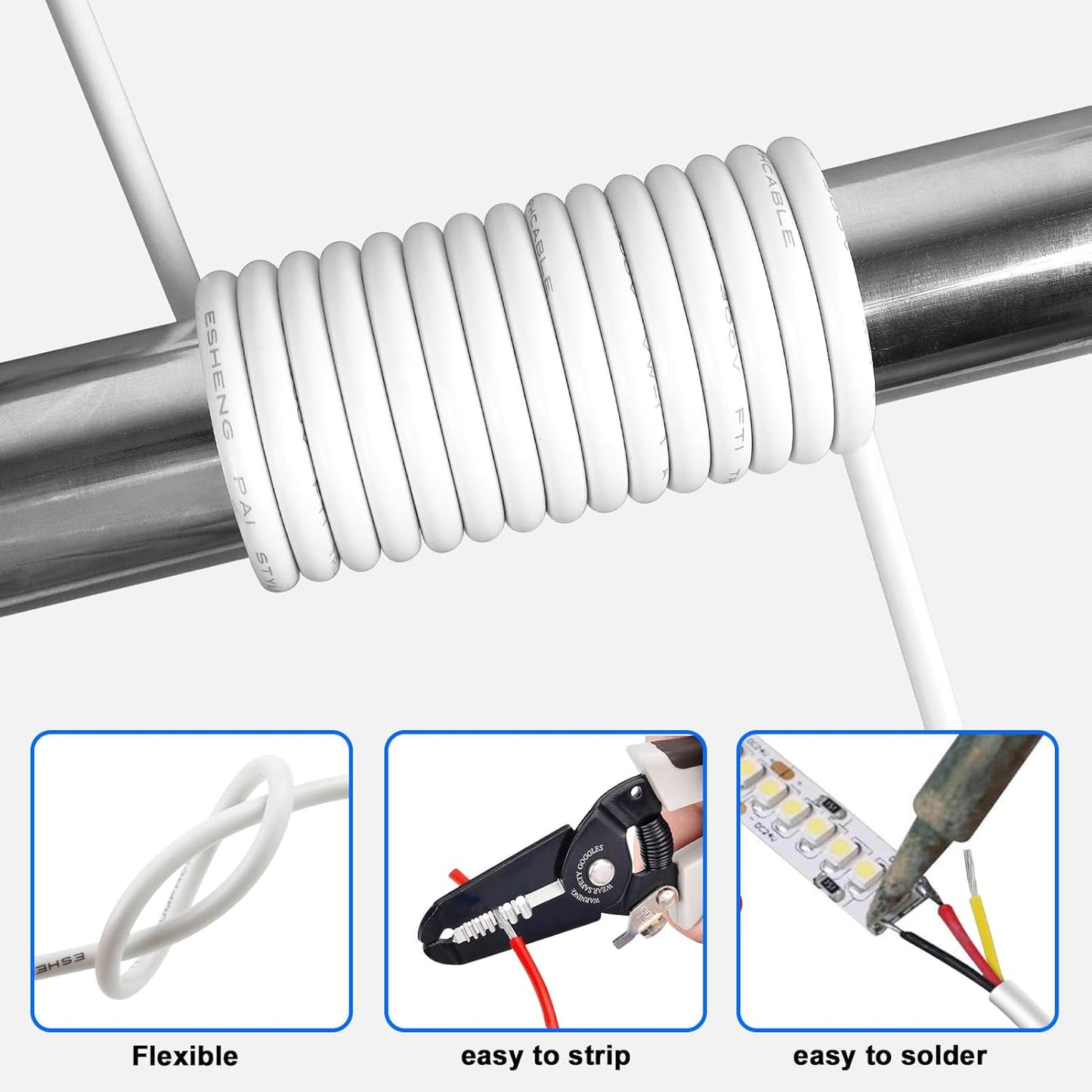 100FT 16 Gauge 3 Conductor Electrical Wire, 16 AWG Stranded Low Voltage LED Cable, 16/3 Tinned Copper Hookup Wire, Insulated PVC Jackted Flexible Power Wire for LED Lamp Lighting Strip Automotive