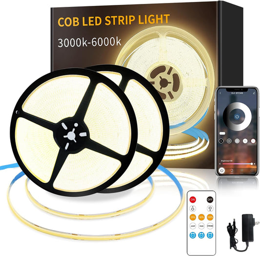 100FT COB LED Strip Lights Warm White Dimmable DC 24V 3000K Flexible LED Tape Light for Bedroom, with Remote and app Control LED Tape Lights,for DIY Home Decoration