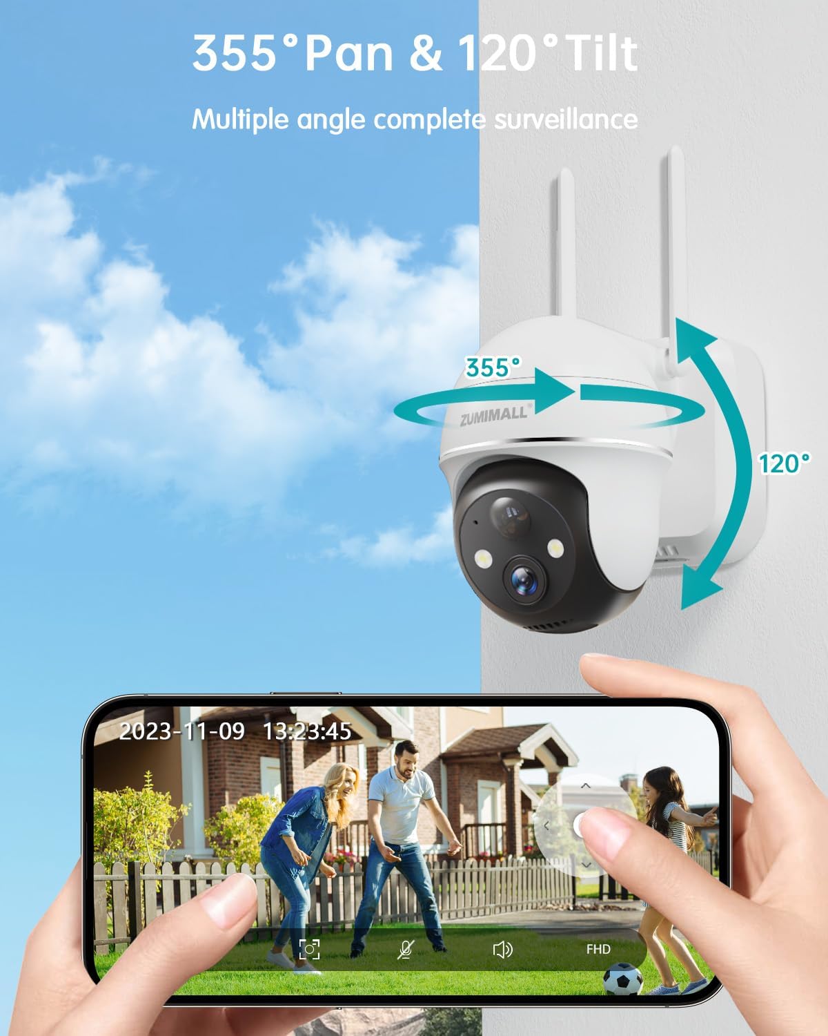 ZUMIMALL Security Cameras Wireless Outdoor, 360°View, 2K Battery - image 2