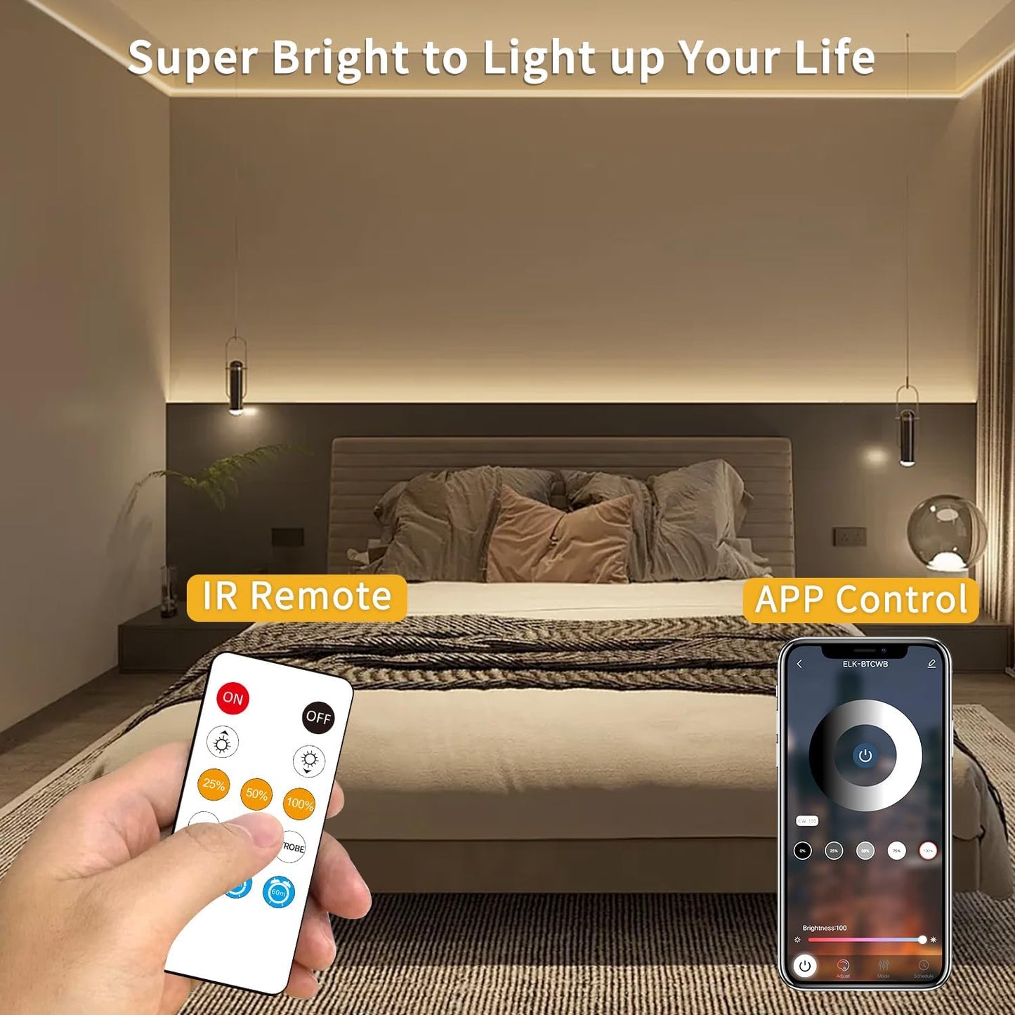 100FT COB LED Strip Lights DC 24V Dimmable 3000K Warm White Flexible LED Tape Light for Bedroom, with Remote and app Control LED Tape Lights,for DIY Home Decoration