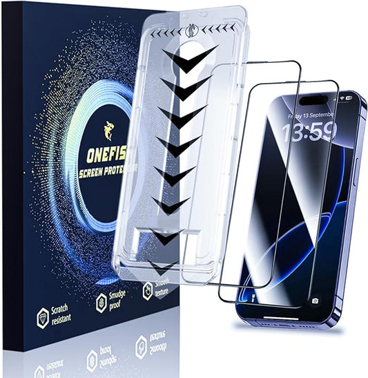 OneFish for iPhone 17 Pro 6.3inch Tempered Glass Screen Protector 2 Pack Auto Dust-Elimination Easy Installation HD Clear Screen Protector