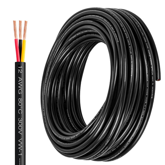 12 Gauge Wire 3 Conductor,12 AWG Electrical Wire Stranded PVC Cord Oxygen-Free Copper Cable,200FT 3 Core Pure Copper Flexible Cable Wire for LED Lamp Lighting Strips Automotive (12AWG-3C, 200FT)…