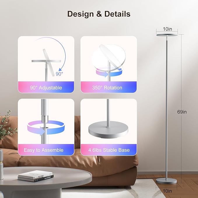 FULSUNT 𝐑𝐆𝐁 Torchiere Floor Lamps for Living Room - Everyday Use - image 6