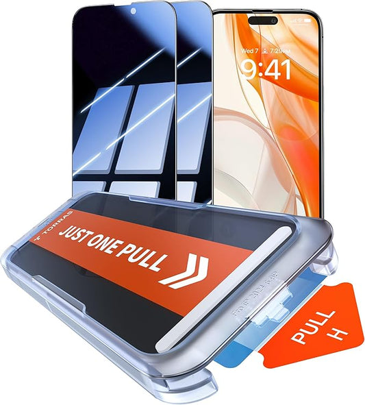 TORRAS 2-Pack for iPhone 16 Pro Max Privacy Screen Protector [Uncrackable 9H+ Hardness, 12FT Military-Grade Anti Shatter] [Top 25° Anti Spy, Data Protection] Full Coverage Tempered Glass, 6.9"