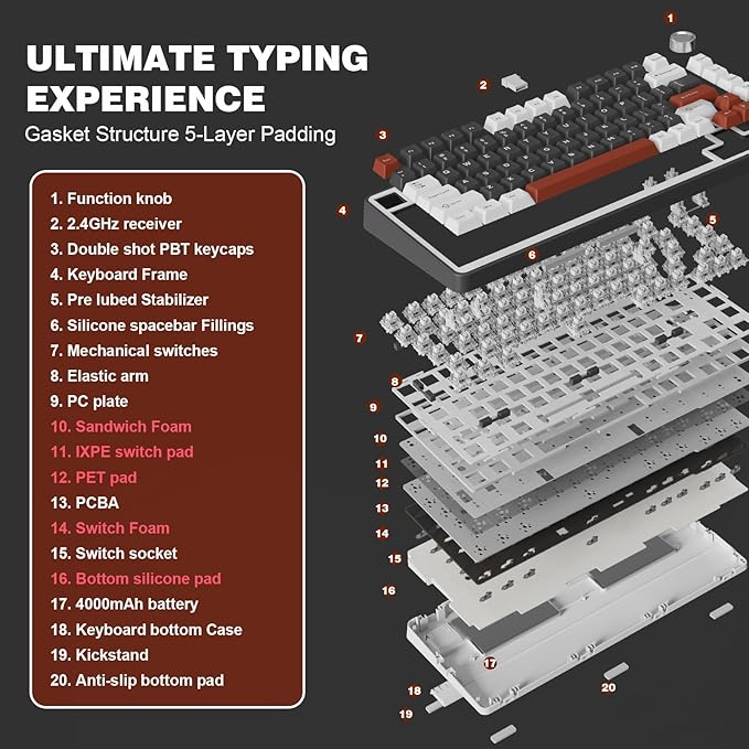 YUNZII B75 PRO Wireless Mechanical Keyboard,75% Layout with Knob,Hot - image 4