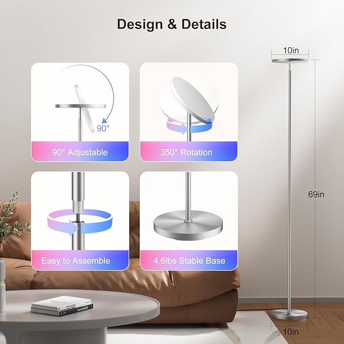 FULSUNT 𝐑𝐆𝐁 Torchiere Floor Lamps for Living Room - Everyday Use - image 6