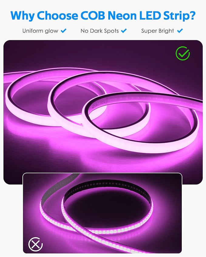 Samsion 110V Bluetooth RGB COB LED Strip Light 10FT Multicolor - image 4