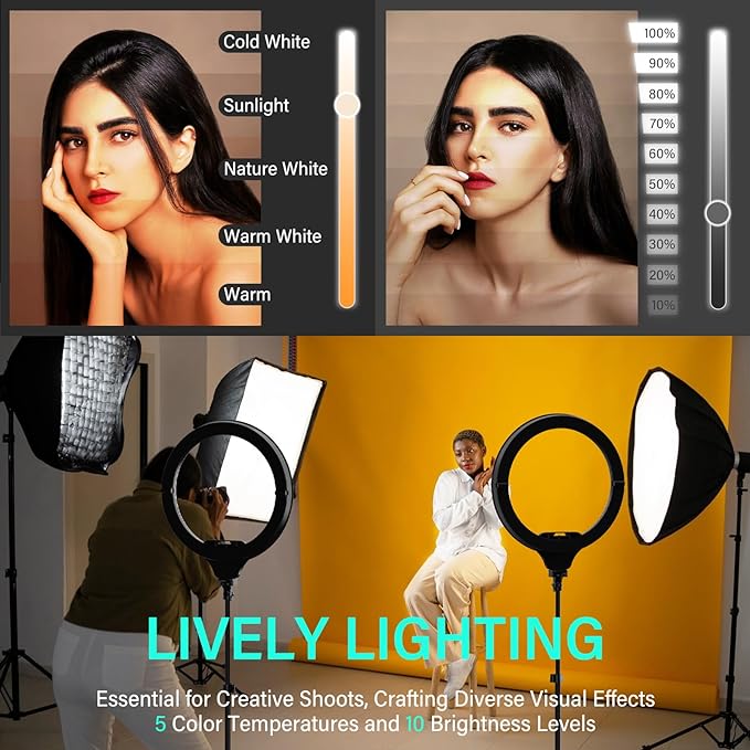 UBeesize 14'' Foldable Ring Light with 62'' Tripod Stand and Phone - image 3