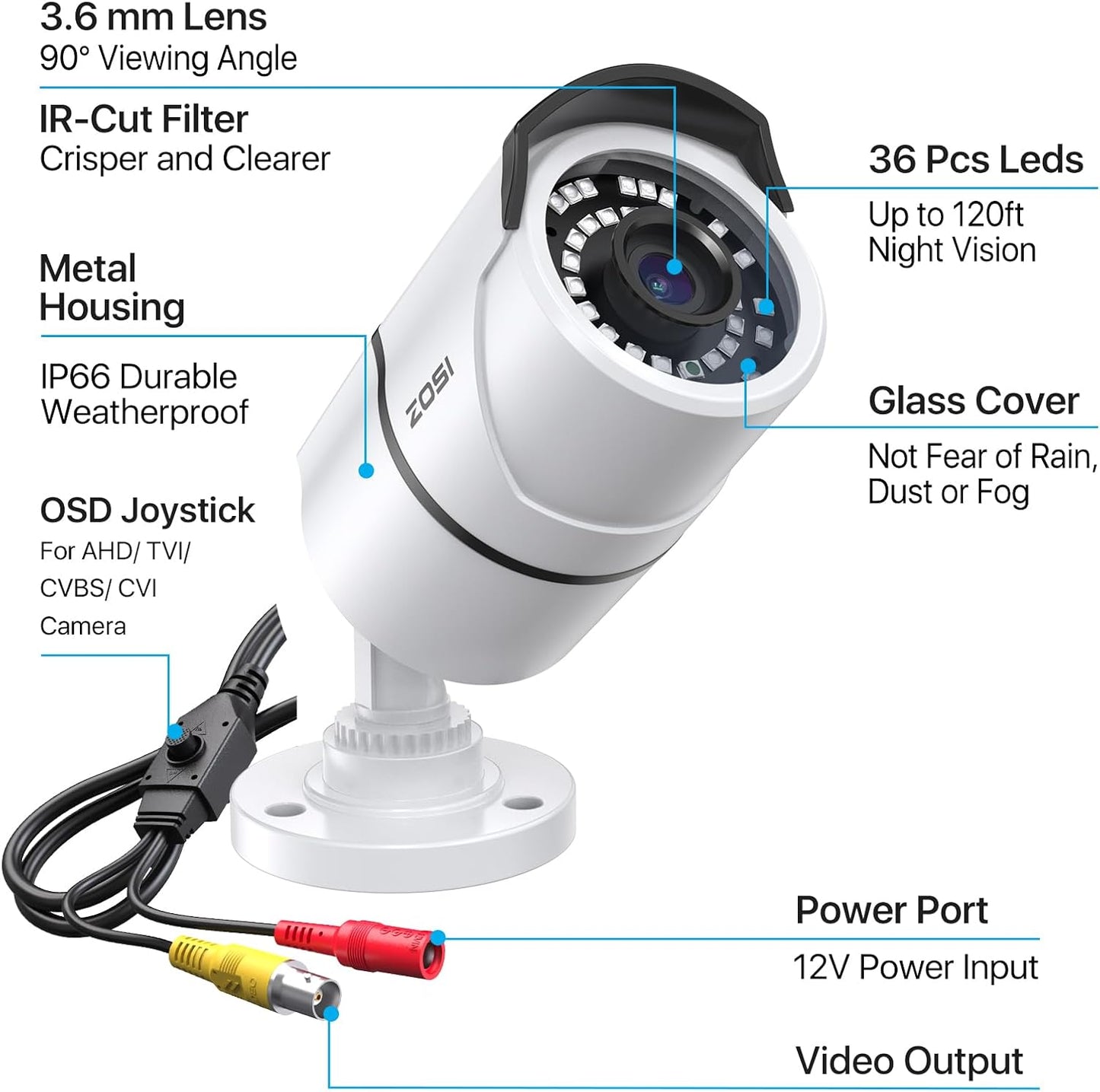 ZOSI 2MP 1080p Security Camera,4-in-1 TVI/CVI/AHD/CVBS Surveillance - image 8