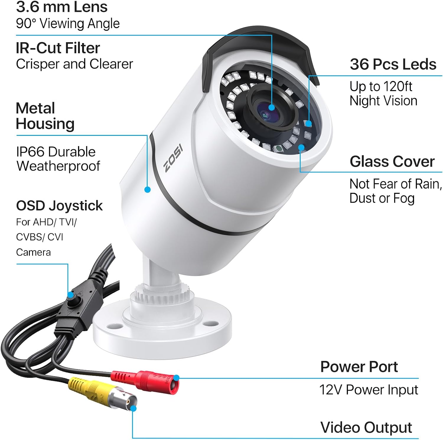 ZOSI 2MP 1080p Security Camera,4-in-1 TVI/CVI/AHD/CVBS Surveillance - image 8