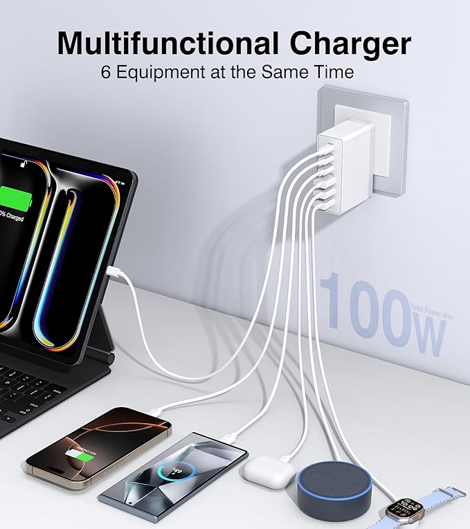Dulums 100W USB C Wall Charger,6-Port PD Fast USB C Charging Block,3 - image 2