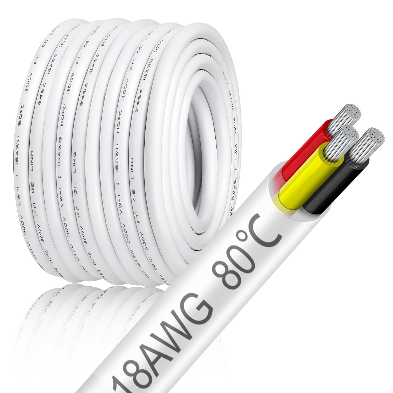 100FT 16 Gauge 3 Conductor Electrical Wire, 16 AWG Stranded Low Voltage LED Cable, 16/3 Tinned Copper Hookup Wire, Insulated PVC Jackted Flexible Power Wire for LED Lamp Lighting Strip Automotive