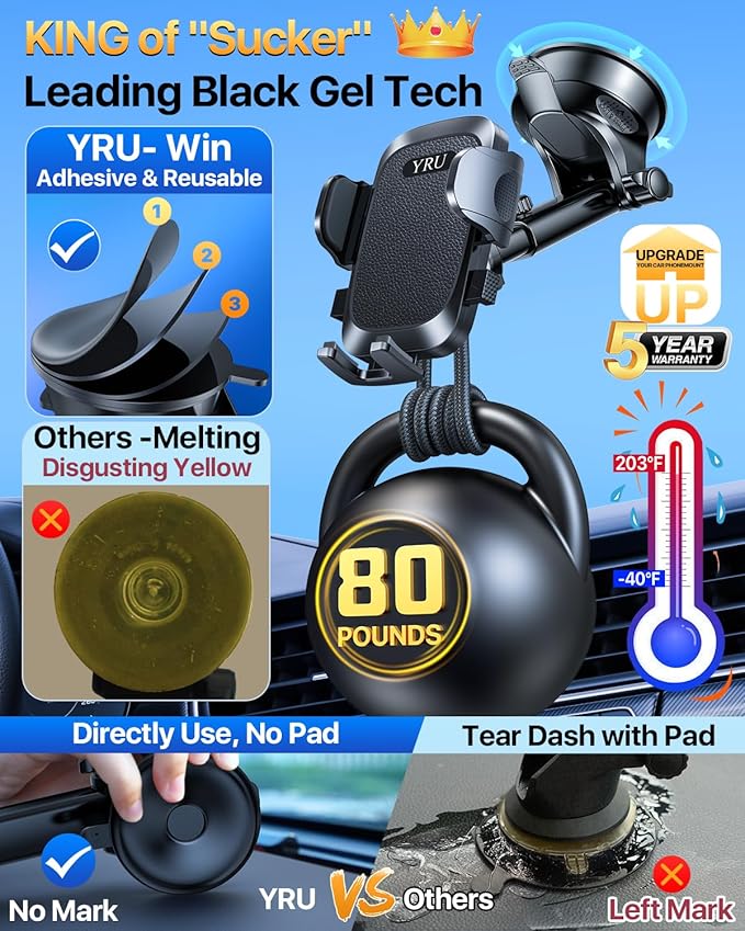 YRU [True Upgrade for Safety] Car Phone Holder Mount [Patent - image 4