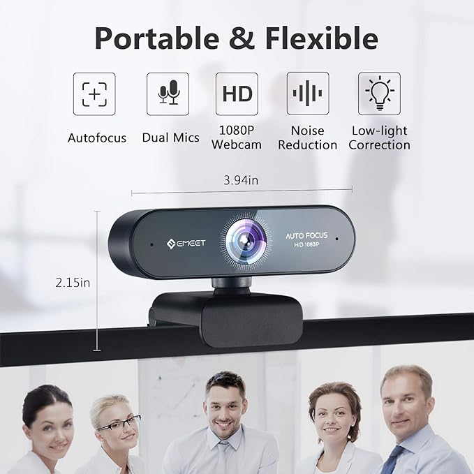 1080P Webcam with Microphone, eMeet Nova AutoFocus HD Webcam - image 3