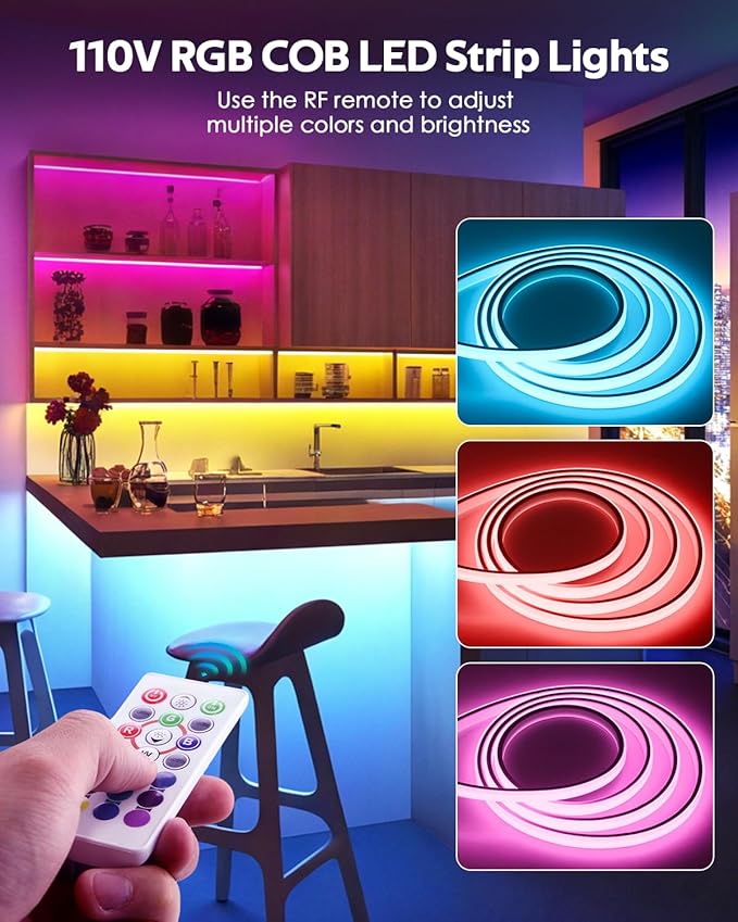 Samsion 110V Bluetooth RGB COB LED Strip Light 10FT Multicolor - image 3