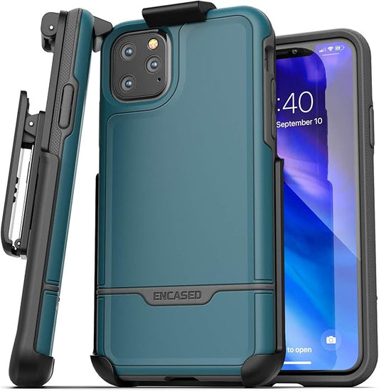 Encased iPhone 11 Pro Belt Clip Holster Case (2019 Rebel Armor) Heavy Duty Protective Full Body Rugged Cover with Holder (Turquoise Blue)