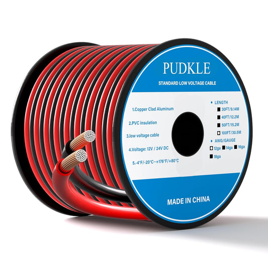 PUDKLE 12 Gauge/12 AWG Copper Clad Aluminum 2 Conductor Red Black - image 1
