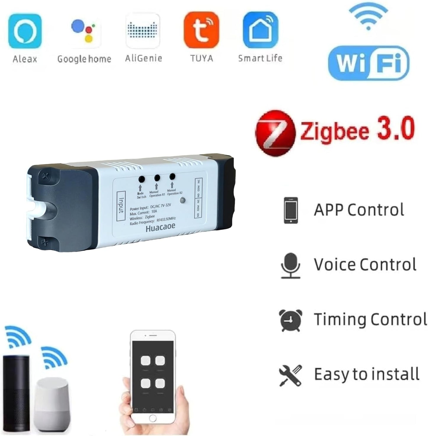 Huacaoe Zigbee 2CH DC 7-32V Relay Smart Switch Module,APP Remote - image 3