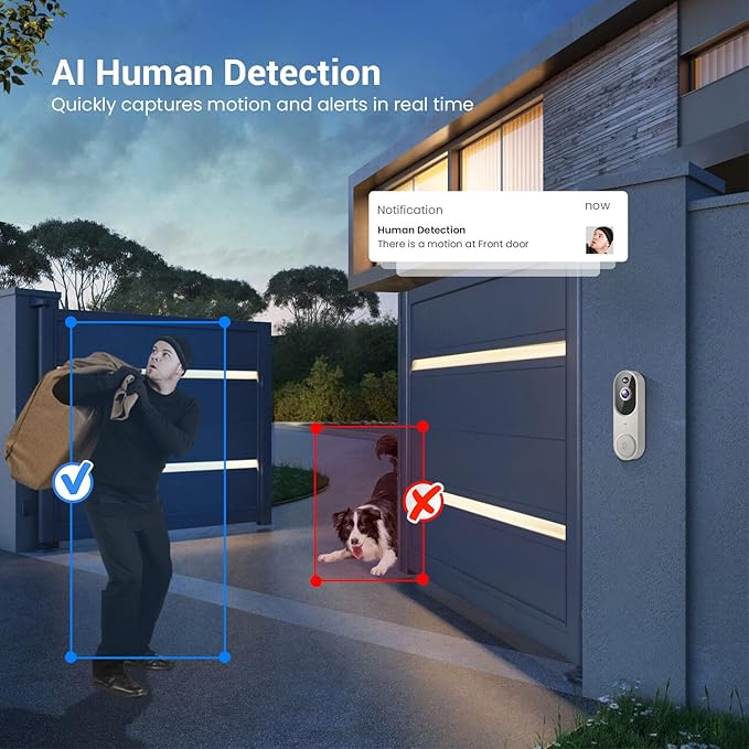 GridTera 1080p Wireless Video Doorbell Camera, AI Human Detection - image 3