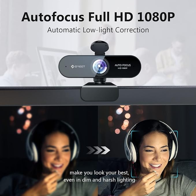 1080P Webcam with Microphone, eMeet Nova AutoFocus HD Webcam - image 2