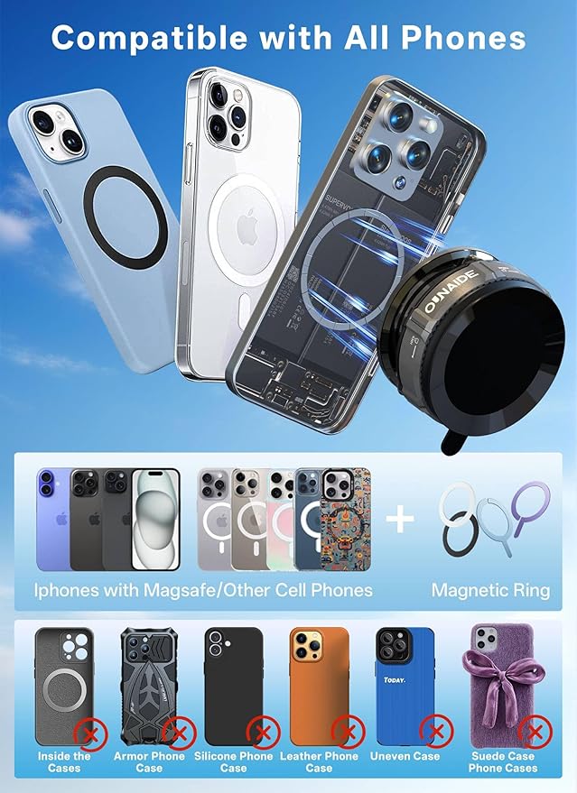 OUNAIDE Car Phone Holder for Magsafe Car Mount 360° Adjustable Vacuum - image 5