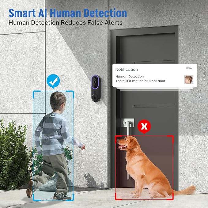 BITEPASS 1080p Video Doorbell Camera Wireless with Chime, AI Human - image 3