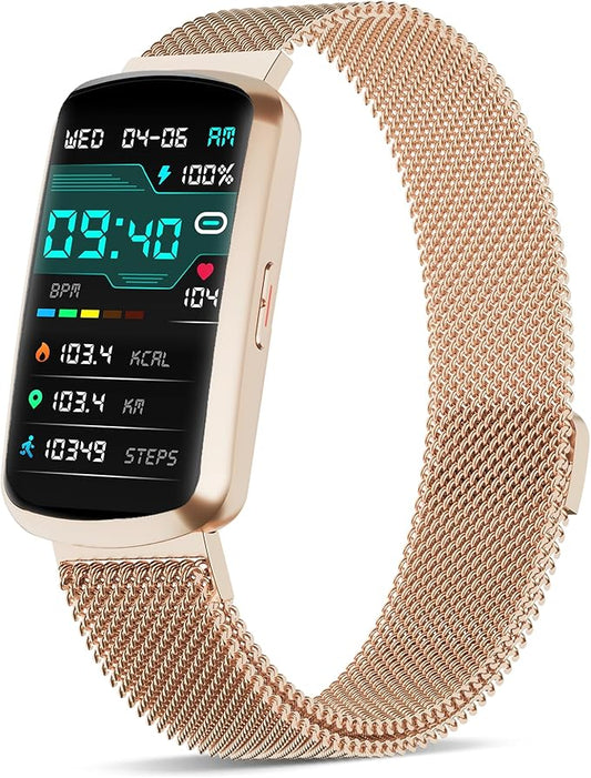 Health Fitness Tracker, Smart Watch with 24/7 Heart Rate and Blood Pressure Monitor, Activity Tracker with Blood Oxygen, 120 Sport Mode Waterproof Sleep Tracker for Women Men (Pink Gold)