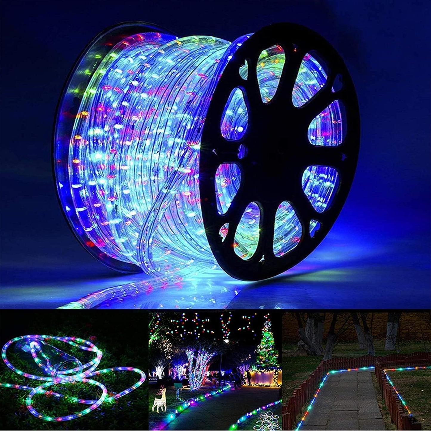 100ft LED Rope Lights Outdoor, 720 LED Connectable and Flexible Tube Lights with 8 Modes, Waterproof LED Rope Lighting for Garden, Patio, Pool, Bedroom, Party, Indoor Outdoor Decoration (Multicolor)