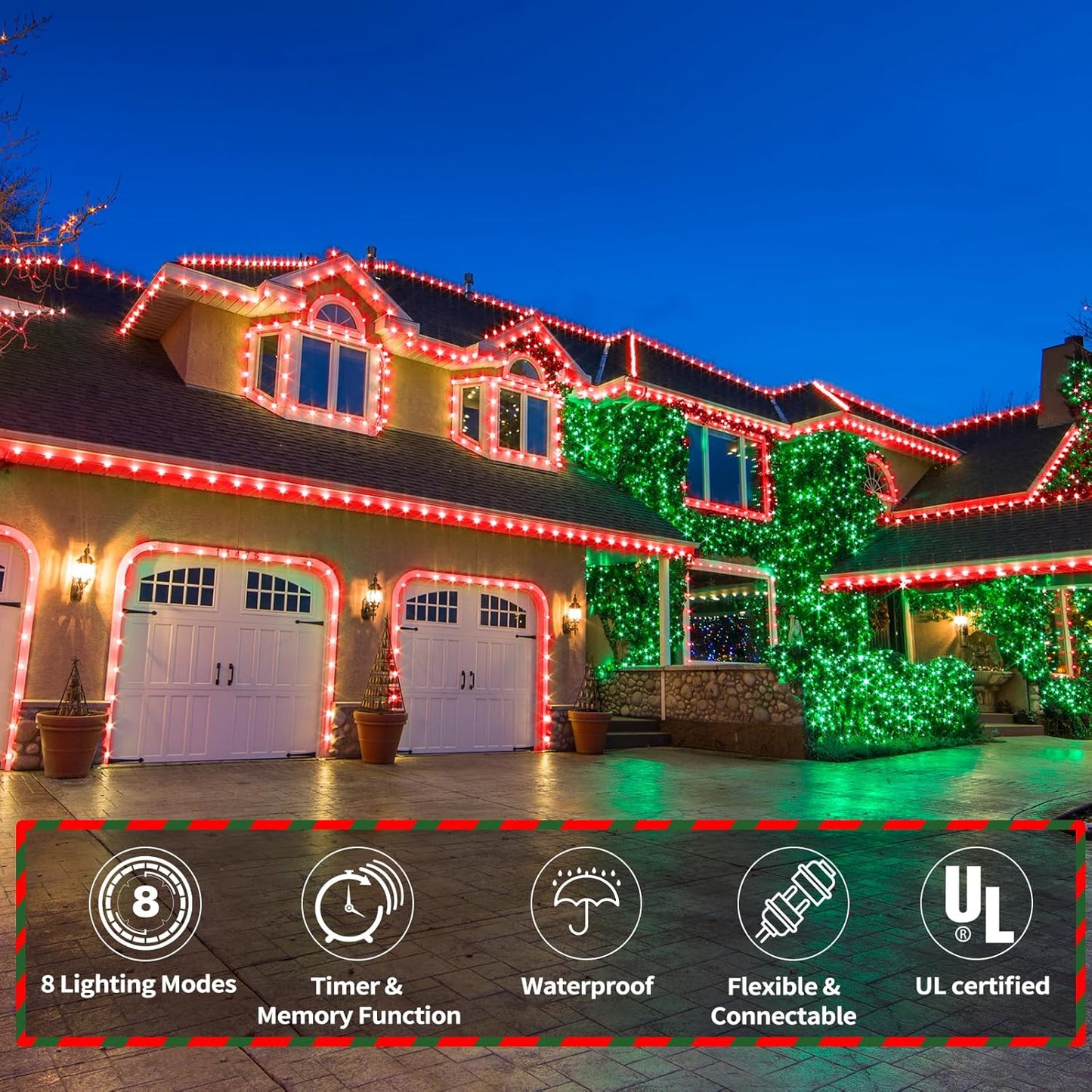 100ft LED Rope Lights Outdoor, 720 LED Connectable and Flexible Tube Lights with 8 Modes, Waterproof LED Rope Lighting for Garden, Patio, Pool, Bedroom, Party, Indoor Outdoor Christmas Decor (Red)