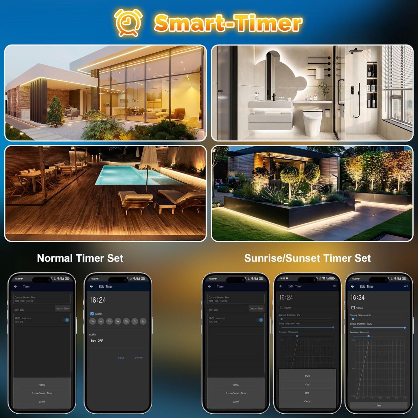 100FT Outdoor LED Strip Lights Waterproof IP67, Dimmable 3000K-6500K Warm White LED Rope Lights Outdoor Waterproof with Remote & APP, 24v Adhesive Exterior Lighting for Patio, Deck, Gazebo