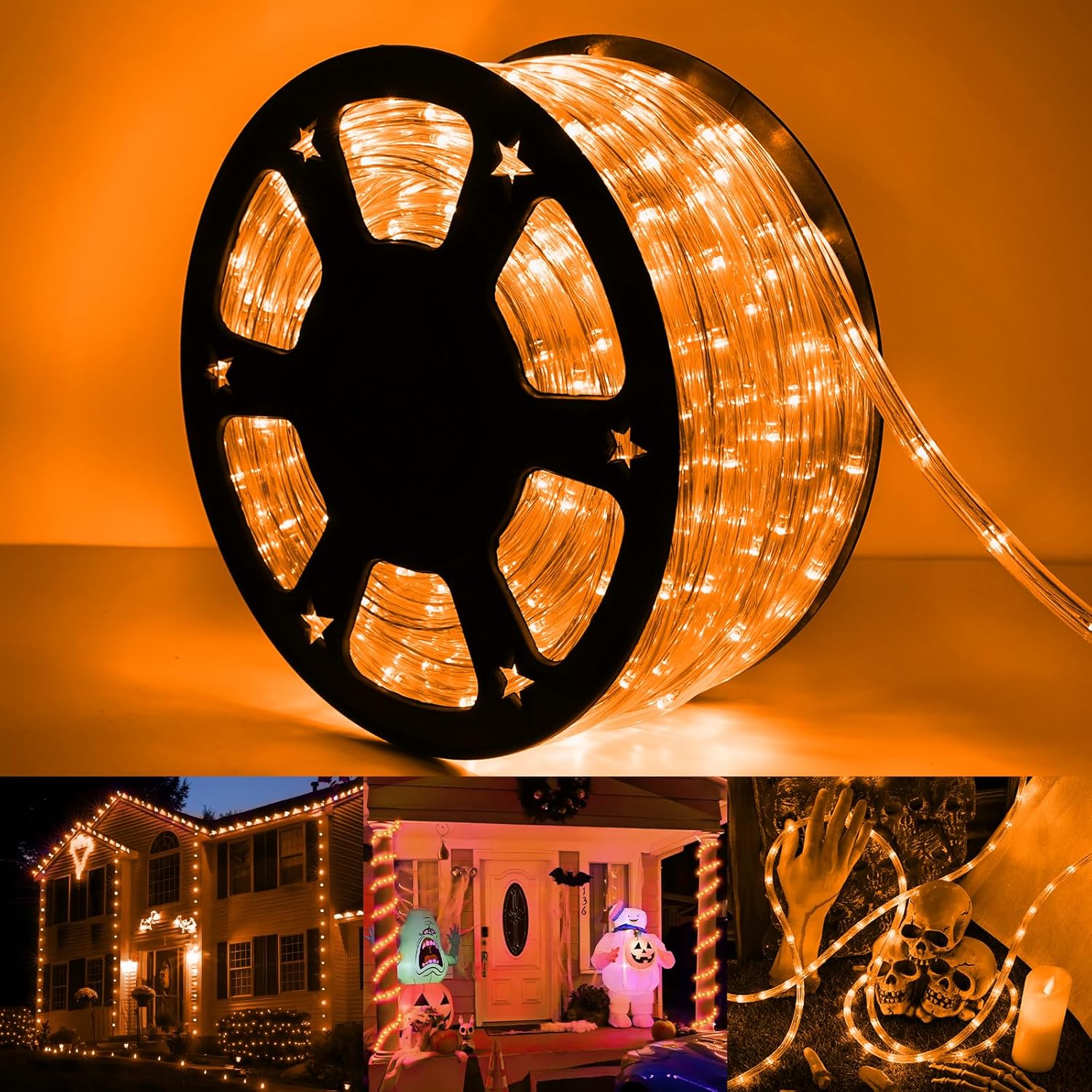 100ft LED Rope Lights Outdoor, 720 LED Connectable and Flexible Tube Lights with 8 Modes, Waterproof Indoor Outdoor LED Rope Lighting for Deck, Garden, Pool, Patio,Party, Holloween Decoration (Orange)