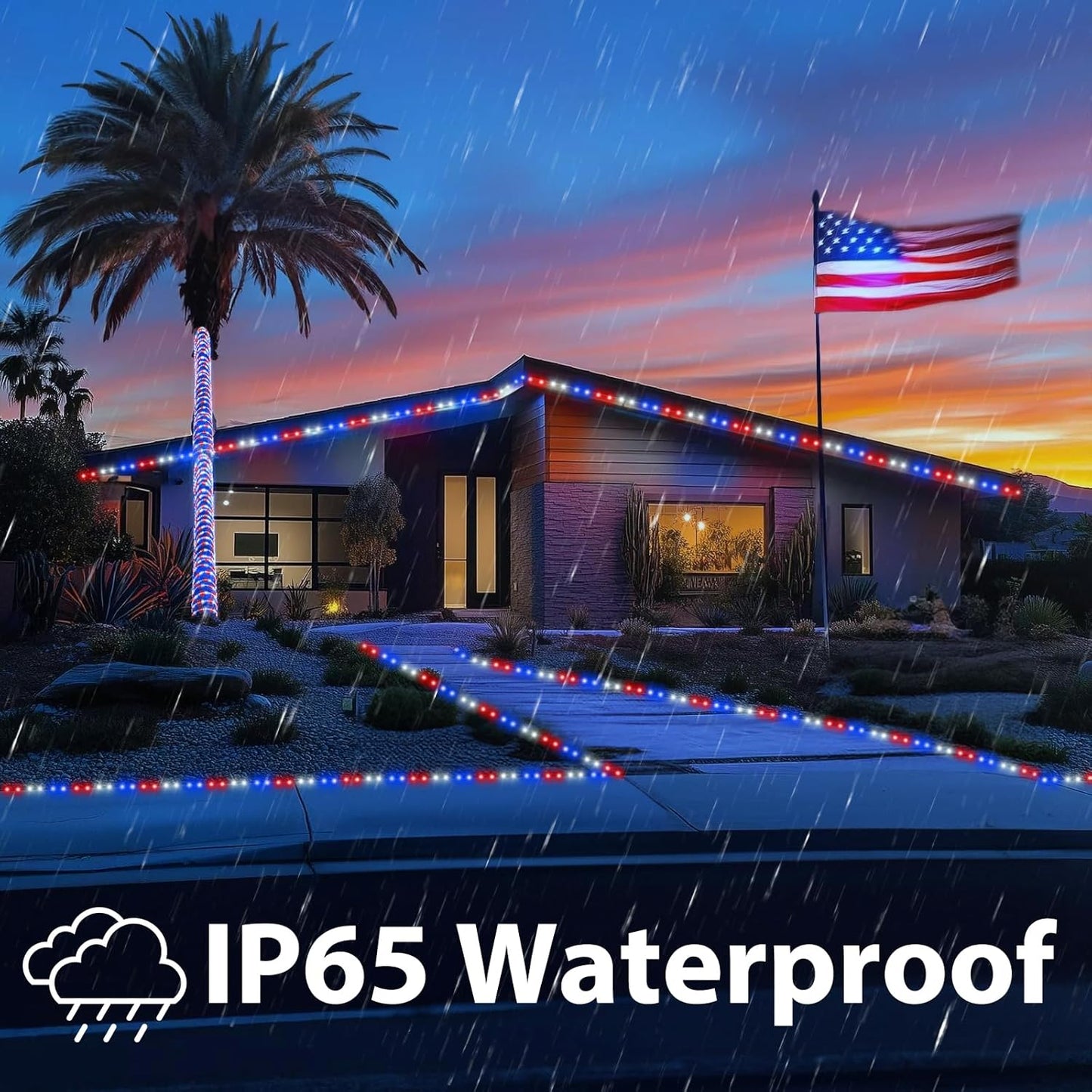 100ft LED Rope Lights Outdoor, 720 LED Connectable & Flexible Tube Lights with 8 Modes, Waterproof LED Rope Lighting for Independence Flag Day, Memorial Day, Outdoor,Indoor Decor (Red & White & Blue)