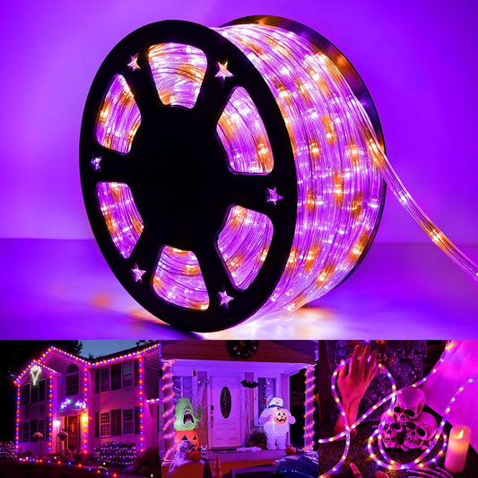 100ft LED Rope Lights Outdoor, 720 LED Connectable and Flexible Tube Lights with 8 Modes, Waterproof Indoor Outdoor LED Rope Lighting for Deck, Garden, Pool, Patio, Holloween Decor (Orange & Purple)
