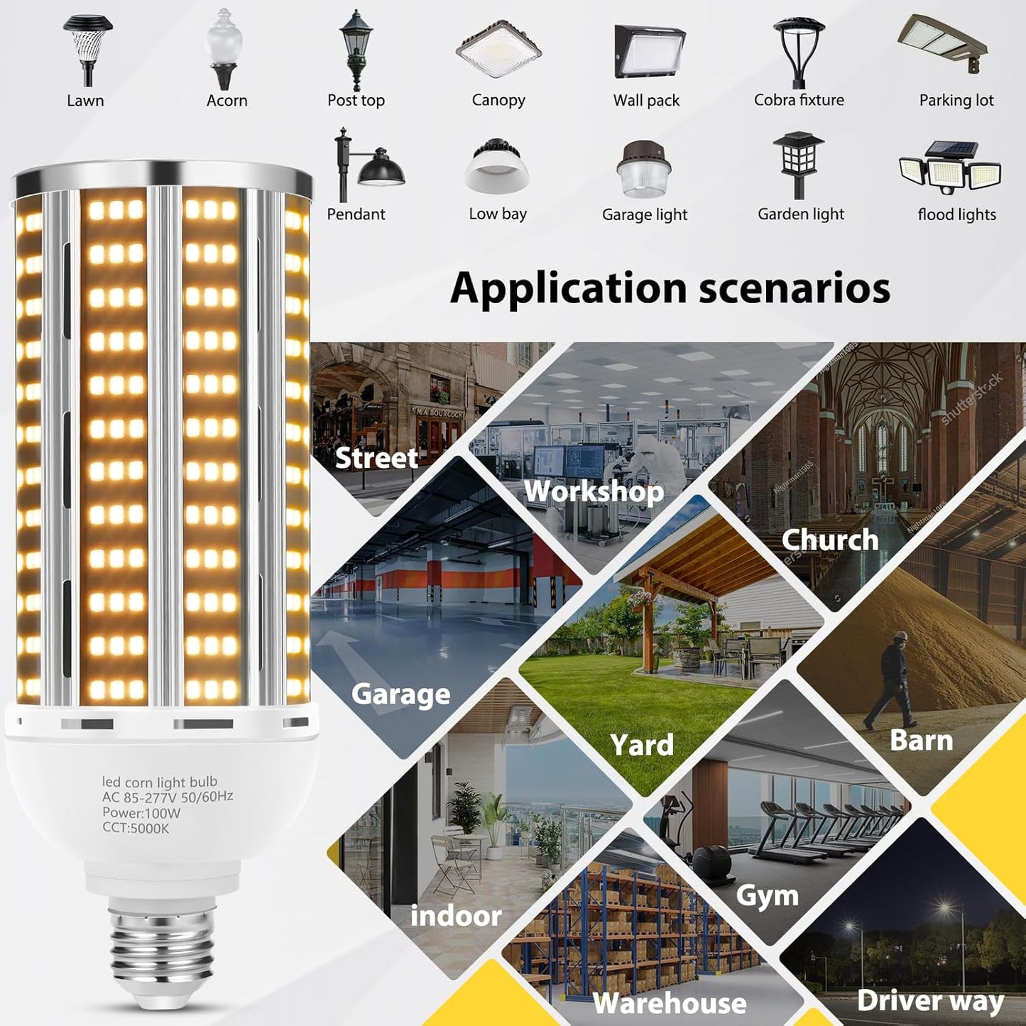 YANYCN 100W 2 pack LED Corn Light Bulb,Warm White 3000K(1000W - image 5