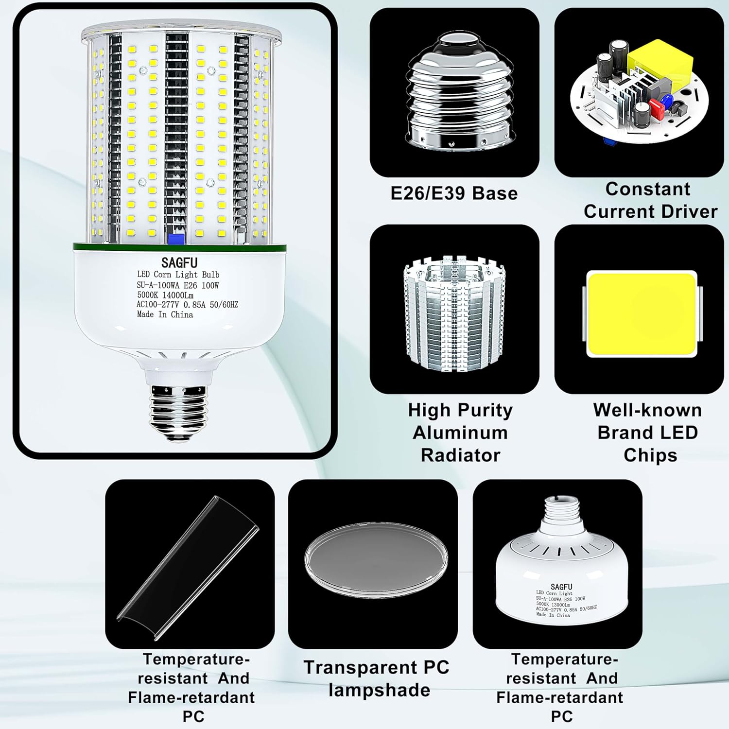 SAGFU 100W LED Corn COB Light Bulb,LED Corn Bulb 5000K Daylight - image 4