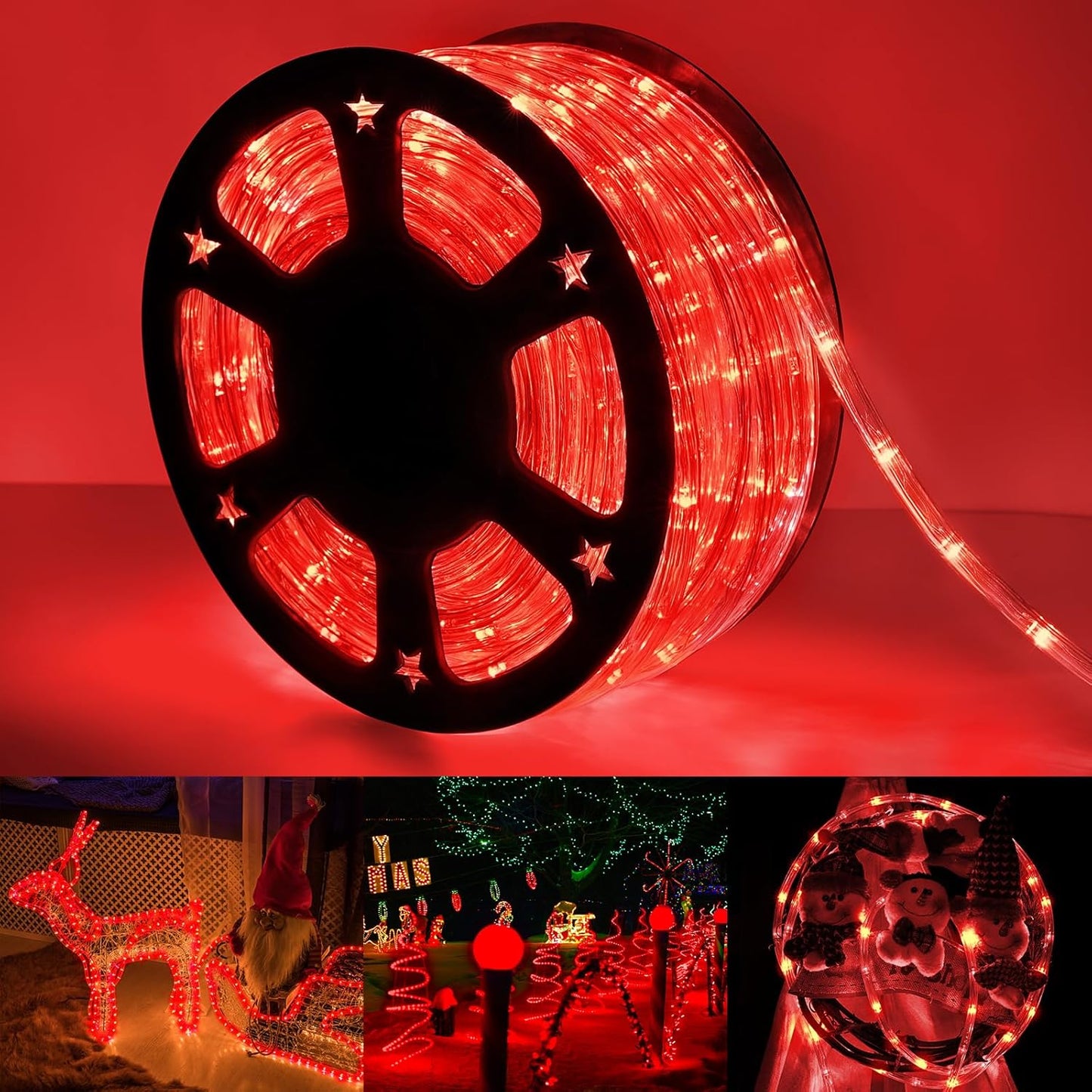 100ft LED Rope Lights Outdoor, 720 LED Connectable and Flexible Tube Lights with 8 Modes, Waterproof LED Rope Lighting for Garden, Patio, Pool, Bedroom, Party, Indoor Outdoor Christmas Decor (Red)