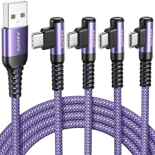AINOPE 4-Pack [10/6.6/3.3/3.3ft] USB C Cable, 3.1A C Charger Cable Fast Charging, Right Angle Type C Charger Nylon Braided Compatible with Galaxy S10 S9 S8 Plus S21 S20, Note 10 9 8, LG Google Pixel